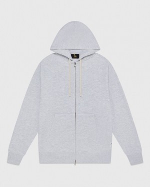 Ash Heather Grey OVO Herringbone Full-Zip Hoodie Sweaters | VS86-W6GM