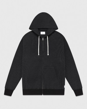 Black/Charcoal OVO Seersucker Fleece Full Zip Hoodie Sweaters | ND81-P4VA