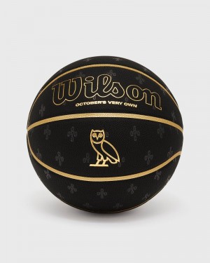 Black/Gold OVO Wilson Basketball Accessories | BZ09-N0LQ