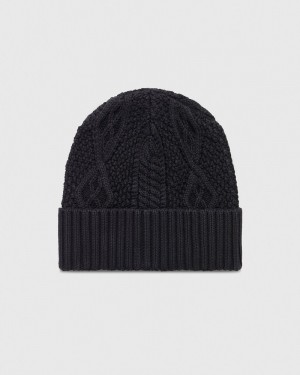 Black OVO Cable Knit Beanie Headwear | YD77-W4VH