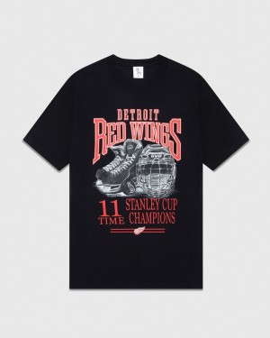 Black OVO Detroit Red Wings T-Shirt T-Shirts | EE52-N0QA