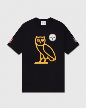 Black OVO NFL Pittsburgh Steelers Game Day T-Shirt T-Shirts | DU66-U7VO