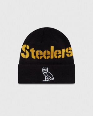 Black OVO NFL Pittsburgh Steelers New Era Beanie Headwear | TZ34-V5PN