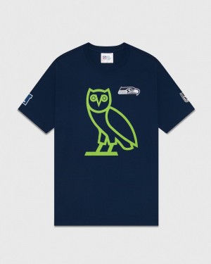 Blue OVO NFL Seattle Seahawks Game Day T-Shirt T-Shirts | TI54-S8LS