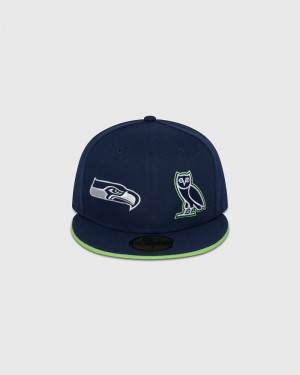 Blue OVO NFL Seattle Seahawks New Era 59Fifty Fitted Cap Headwear | HE64-X7GQ