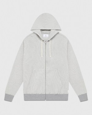 Grey/Cream OVO Seersucker Fleece Full Zip Hoodie Sweaters | YE44-E0NE