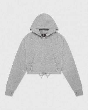 Heather Grey OVO Cropped Hoodie Sweaters | YP39-H9IQ