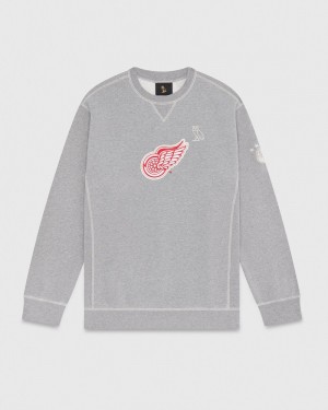 Heather Grey OVO Detroit Red Wings Crewneck Sweaters | CM68-B1YE