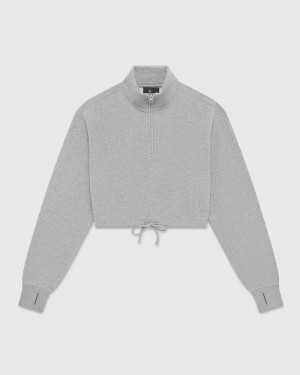 Heather Grey OVO Quarter Zip Mockneck Sweatshirt Sweaters | HH14-K1LF