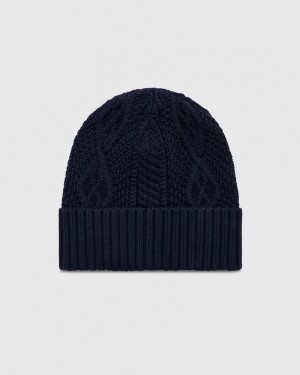 Navy OVO Cable Knit Beanie Headwear | IQ73-Y5IR