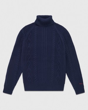 Navy OVO Cable Knit Turtleneck Sweater Tops | LO04-M2HB