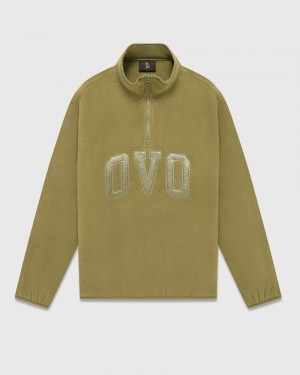 Olive OVO Arch Logo Quarter Zip Mockneck Sweatshirt Sweaters | XB09-U0EI