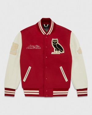 Red/Cream OVO Collegiate Jacket Outerwear | KY62-F7AB