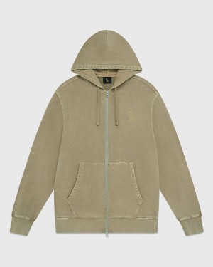 Sand OVO Muskoka Garment Dyed Full-Zip Hoodie Sweaters | RM13-P5MM