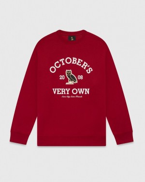 Scarlet OVO Collegiate Crewneck Sweaters | UD46-X8UZ