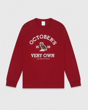 Scarlet OVO Collegiate Longsleeve T-Shirt T-Shirts | XY14-O7CV