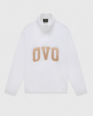 White OVO Arch Logo Quarter Zip Mockneck Sweatshirt Sweaters | EE99-C7GQ