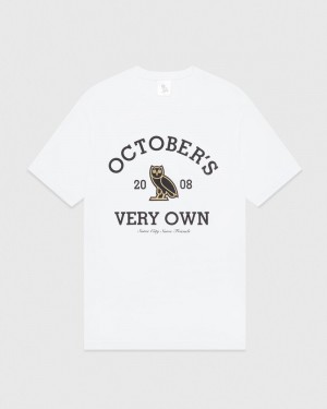 White OVO Collegiate T-Shirt T-Shirts | LS49-H5HT