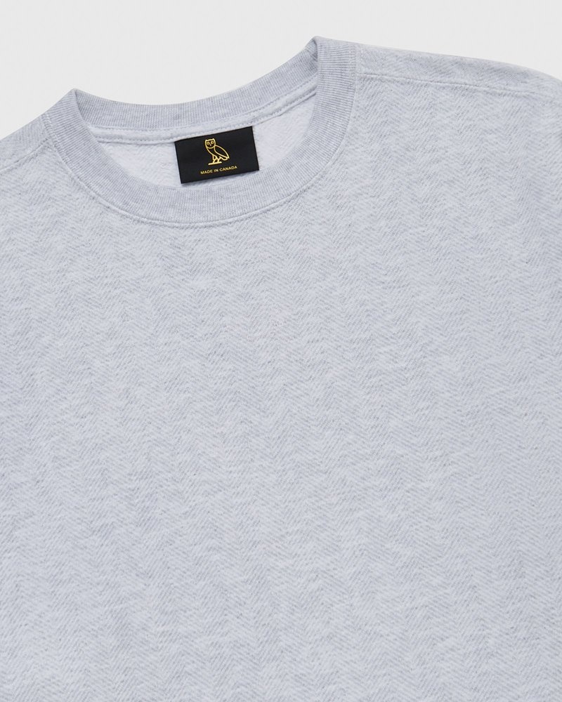 Ash Heather Grey OVO Herringbone Crewneck Sweaters | ZJ67-J8JG