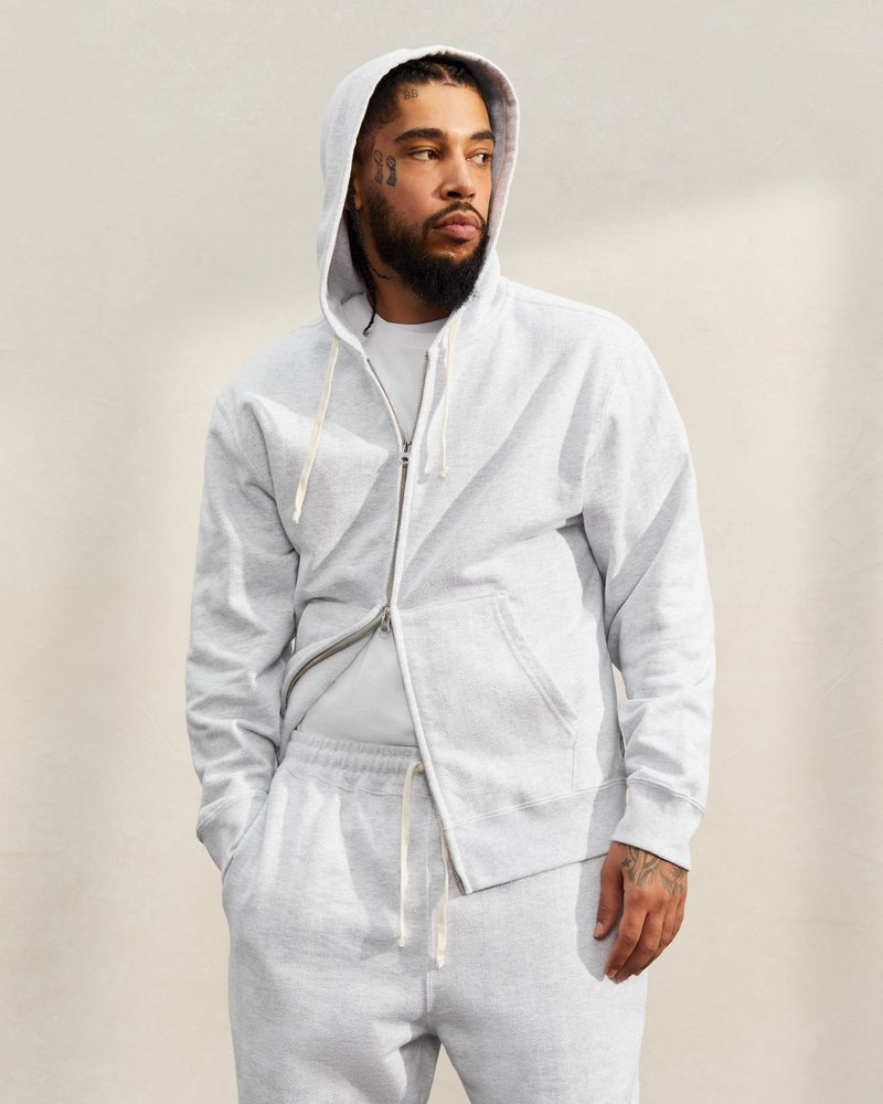 Ash Heather Grey OVO Herringbone Full-Zip Hoodie Sweaters | VS86-W6GM