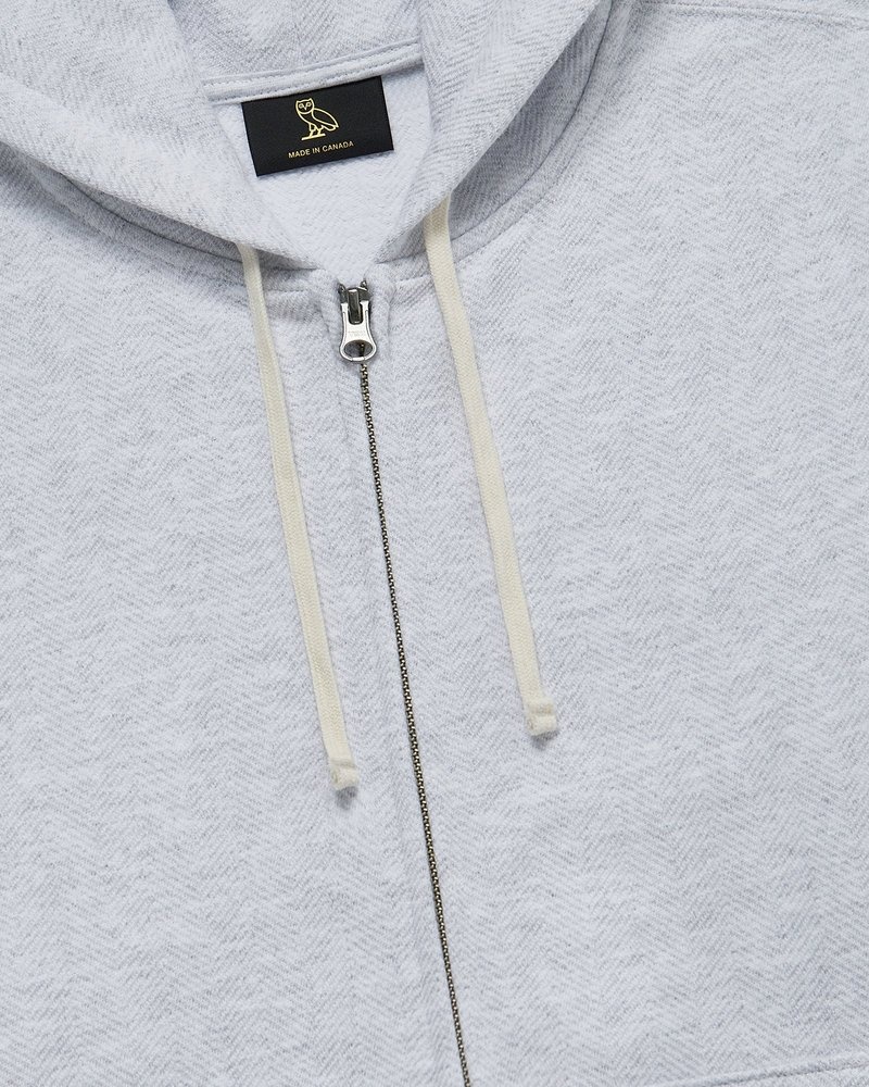 Ash Heather Grey OVO Herringbone Full-Zip Hoodie Sweaters | VS86-W6GM