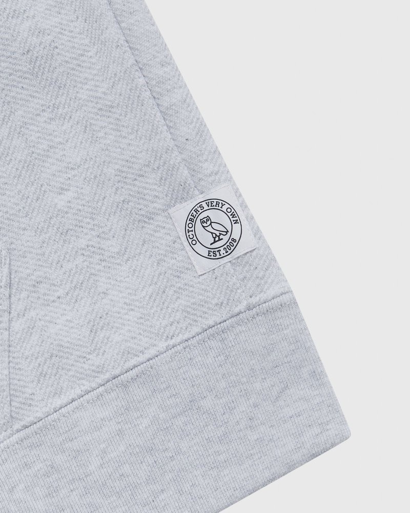 Ash Heather Grey OVO Herringbone Full-Zip Hoodie Sweaters | VS86-W6GM