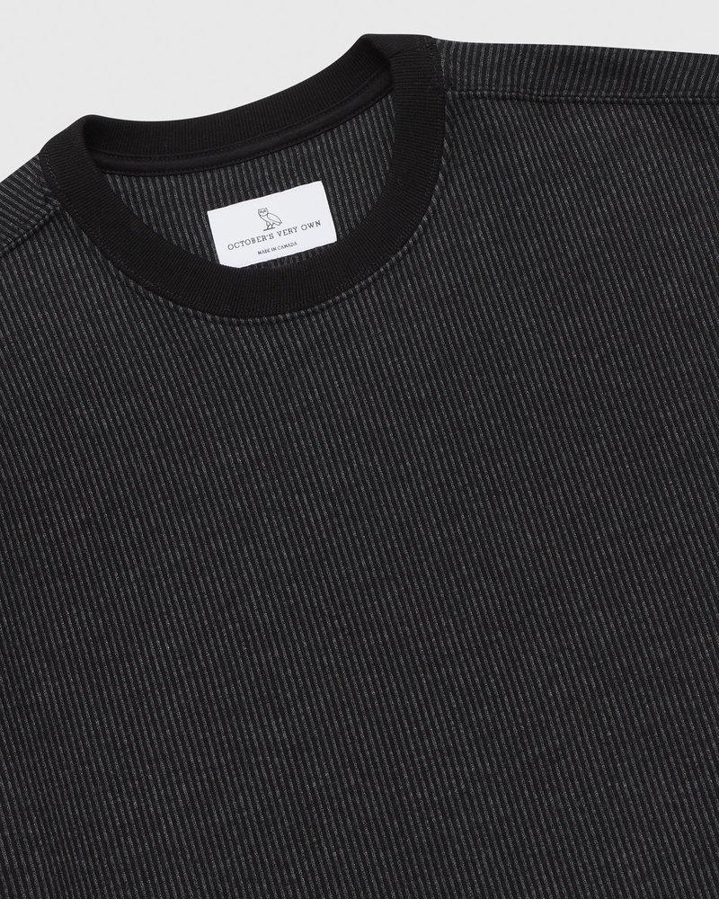 Black/Charcoal OVO Seersucker Fleece Crewneck Sweaters | FZ70-H8IM