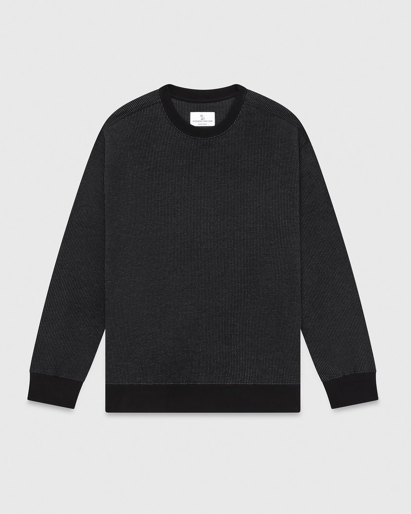 Black/Charcoal OVO Seersucker Fleece Crewneck Sweaters | FZ70-H8IM