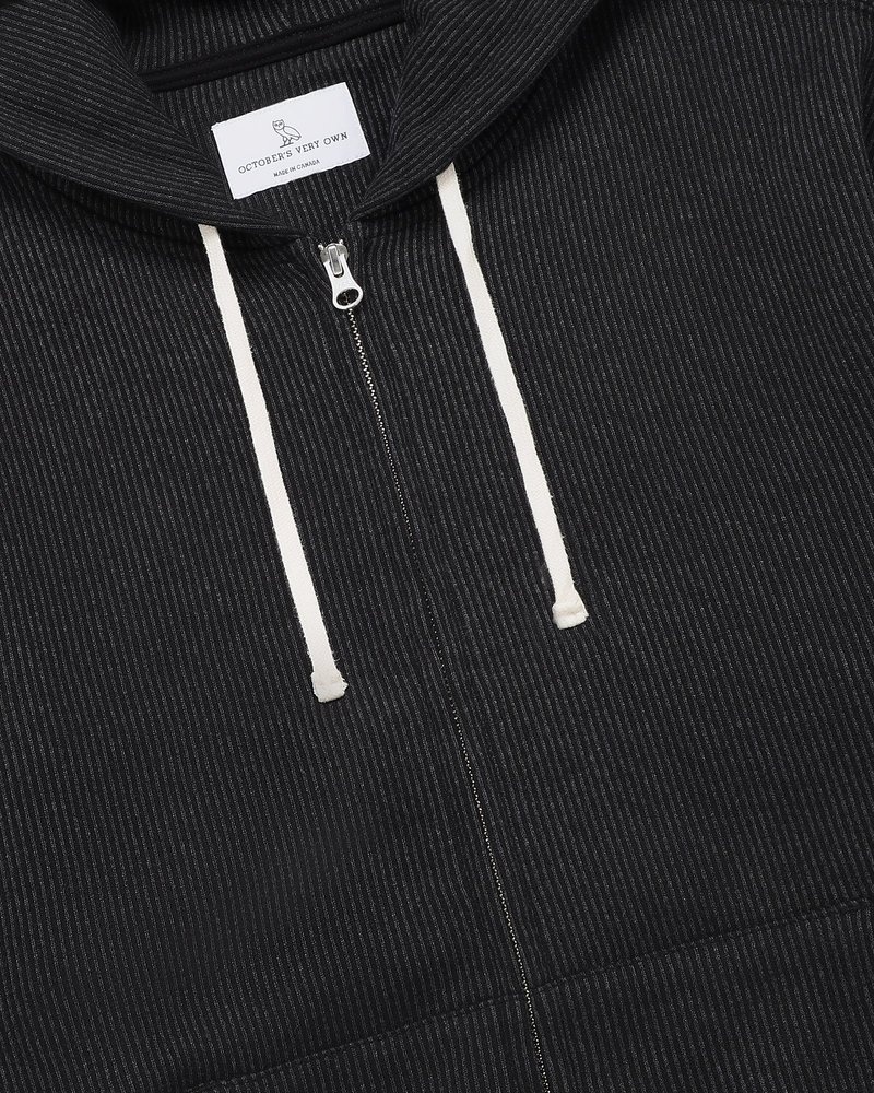 Black/Charcoal OVO Seersucker Fleece Full Zip Hoodie Sweaters | ND81-P4VA