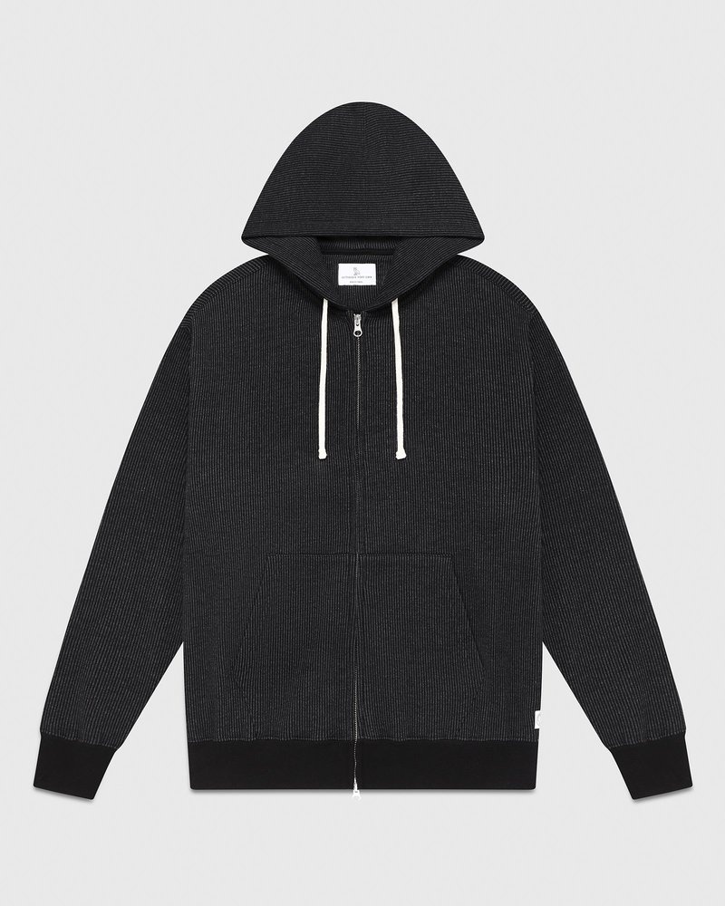 Black/Charcoal OVO Seersucker Fleece Full Zip Hoodie Sweaters | ND81-P4VA