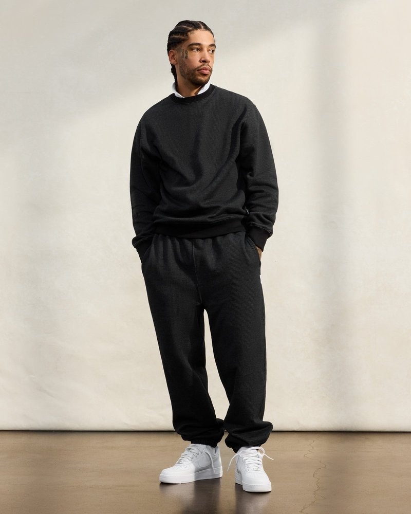 Black/Charcoal OVO Seersucker Fleece Relaxed Fit Sweatpant Bottoms | UL41-Y7YN