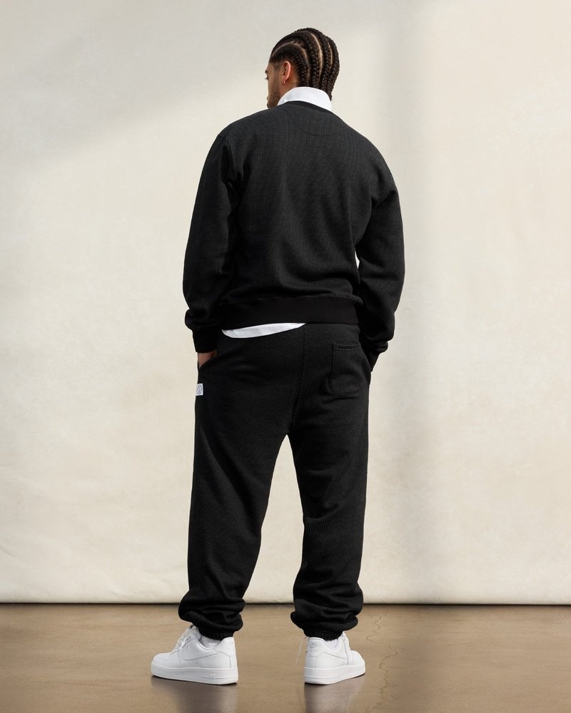 Black/Charcoal OVO Seersucker Fleece Relaxed Fit Sweatpant Bottoms | UL41-Y7YN