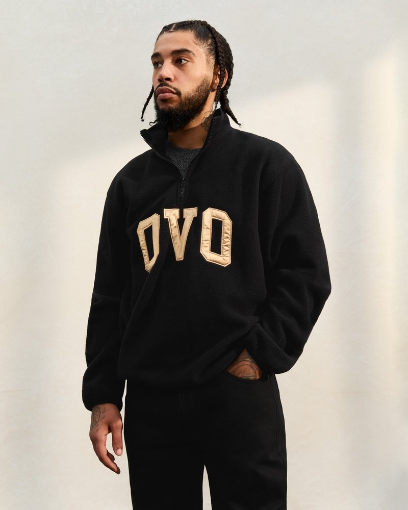 Black OVO Arch Logo Quarter Zip Mockneck Sweatshirt Sweaters | SG34-Q0PL