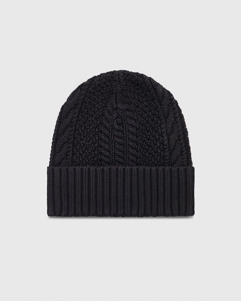 Black OVO Cable Knit Beanie Headwear | YD77-W4VH