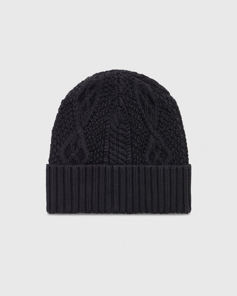 Black OVO Cable Knit Beanie Headwear | YD77-W4VH