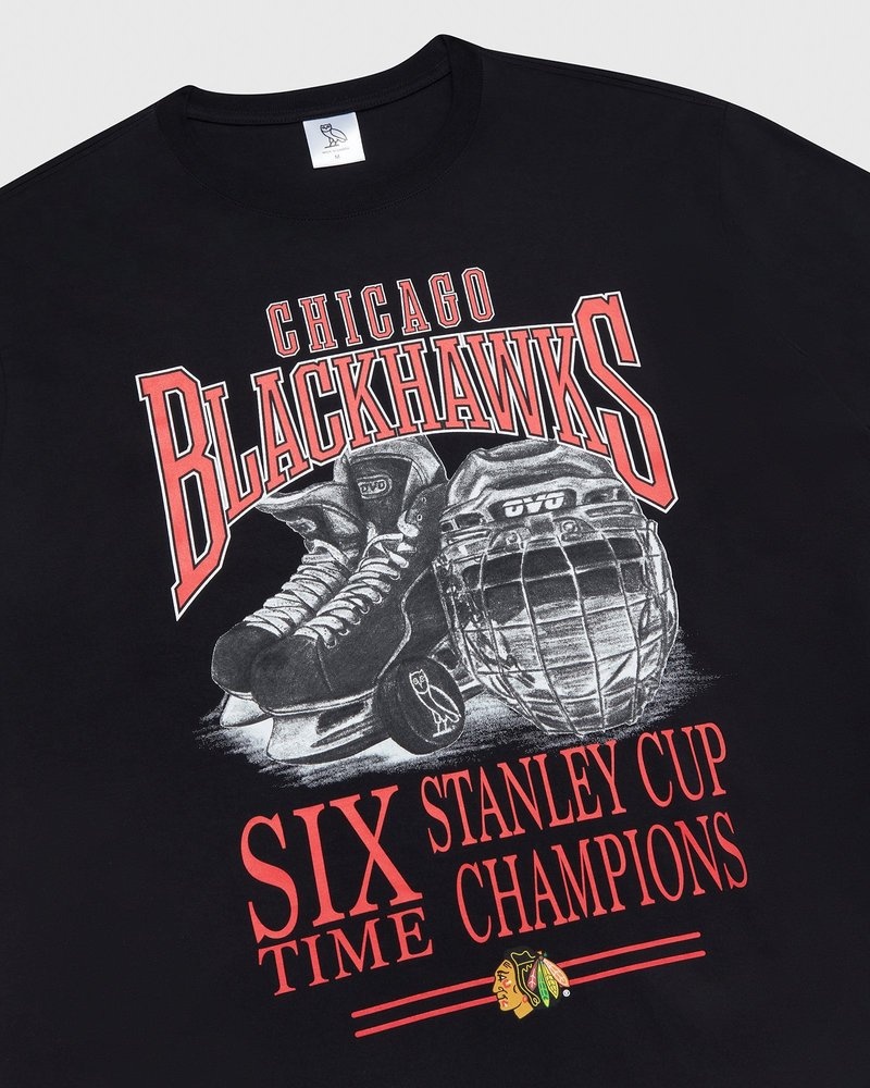 Black OVO Chicago Blackhawks T-Shirt T-Shirts | EB25-A7BG