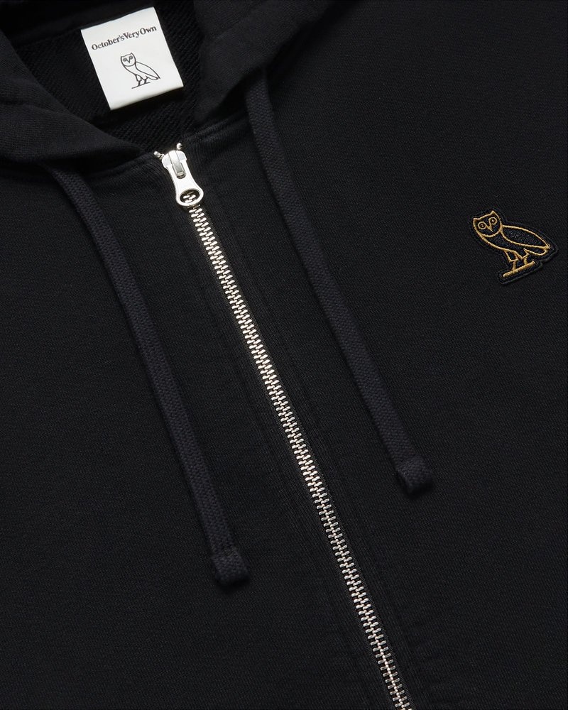 Black OVO Classic Full-Zip Hoodie Sweaters | XU76-U6UF