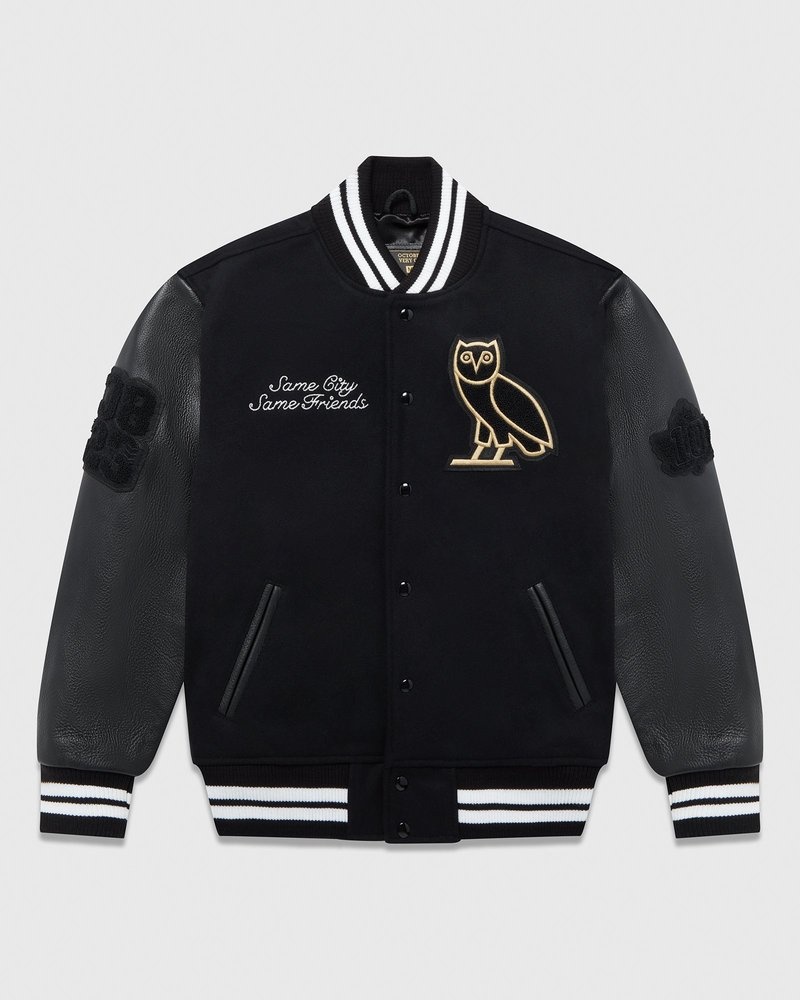 Black OVO Collegiate Jacket Outerwear | KW18-T8OF