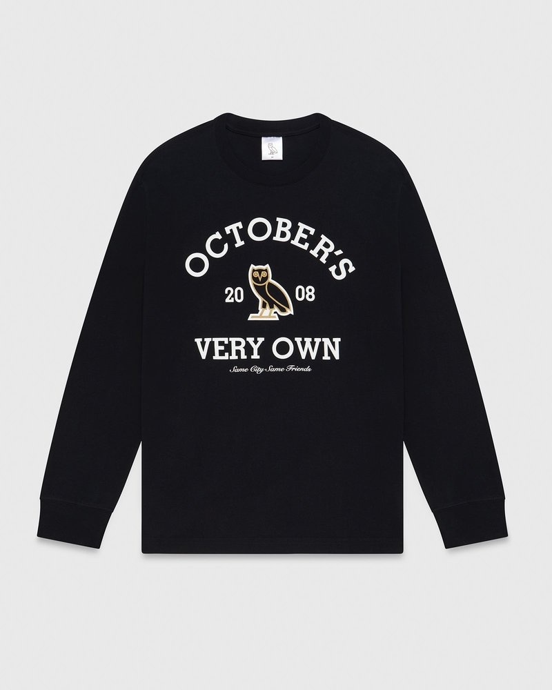 Black OVO Collegiate Longsleeve T-Shirt T-Shirts | NC27-C1YL