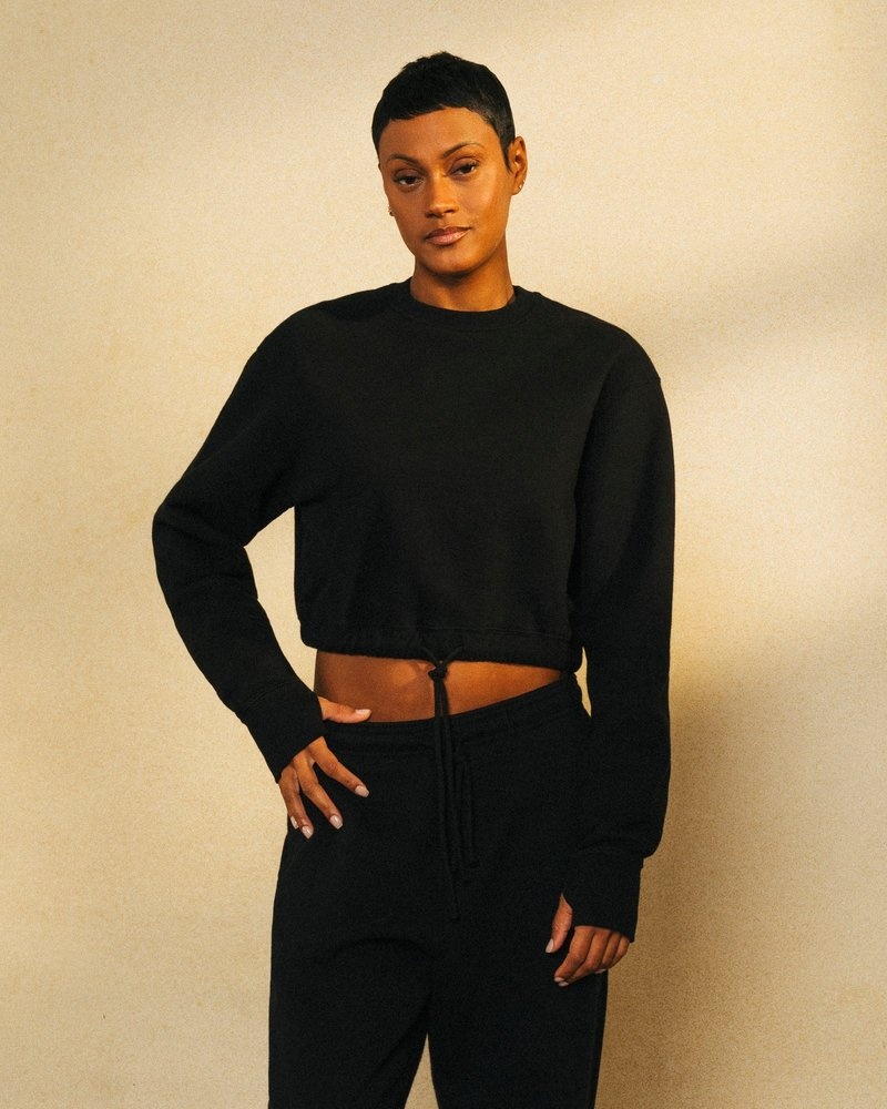 Black OVO Cropped Crewneck Sweatshirt Sweaters | RW48-Q1MH