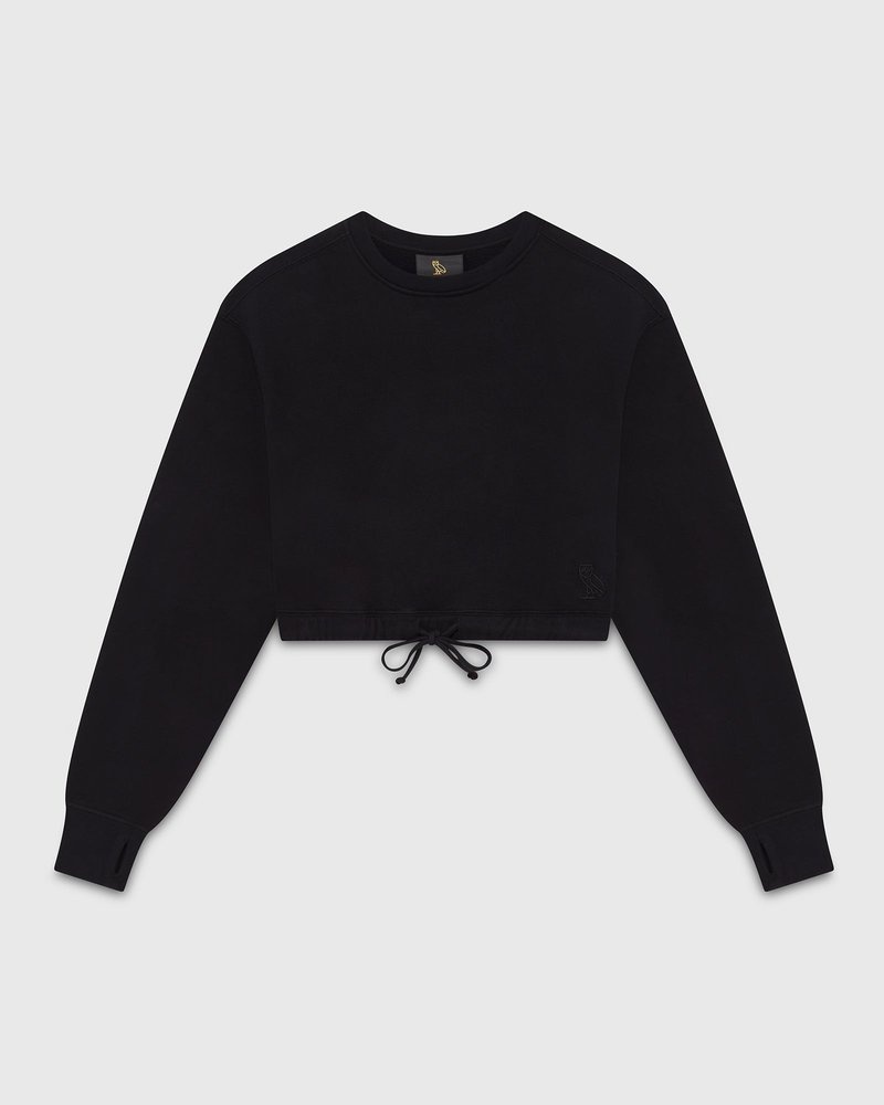 Black OVO Cropped Crewneck Sweatshirt Sweaters | RW48-Q1MH