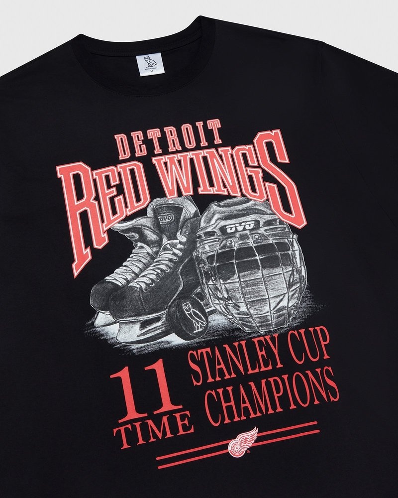 Black OVO Detroit Red Wings T-Shirt T-Shirts | EE52-N0QA