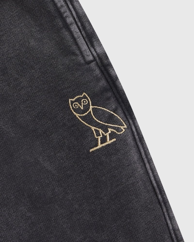 Black OVO Muskoka Garment Dyed Open Hem Sweatpant Bottoms | ZX05-L1IO