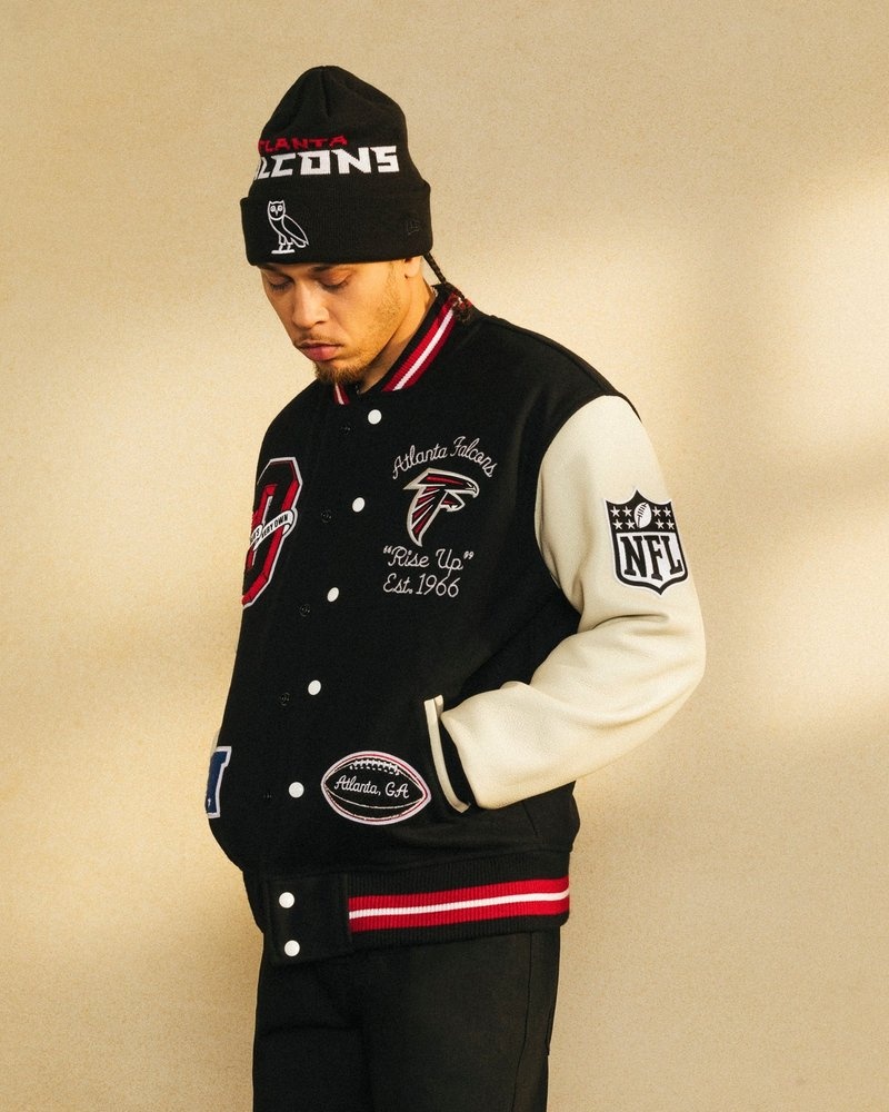 Black OVO NFL Atlanta Falcons Varsity Jacket Outerwear | IQ32-A1JX