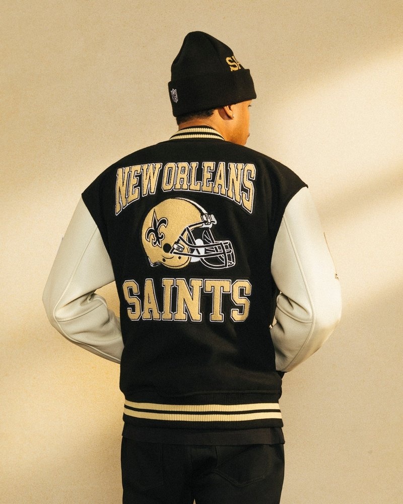 Black OVO NFL New Orleans Saints Varsity Jacket Outerwear | XI19-T6AX