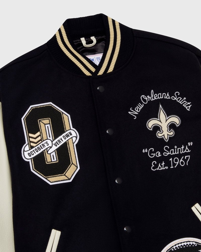 Black OVO NFL New Orleans Saints Varsity Jacket Outerwear | XI19-T6AX