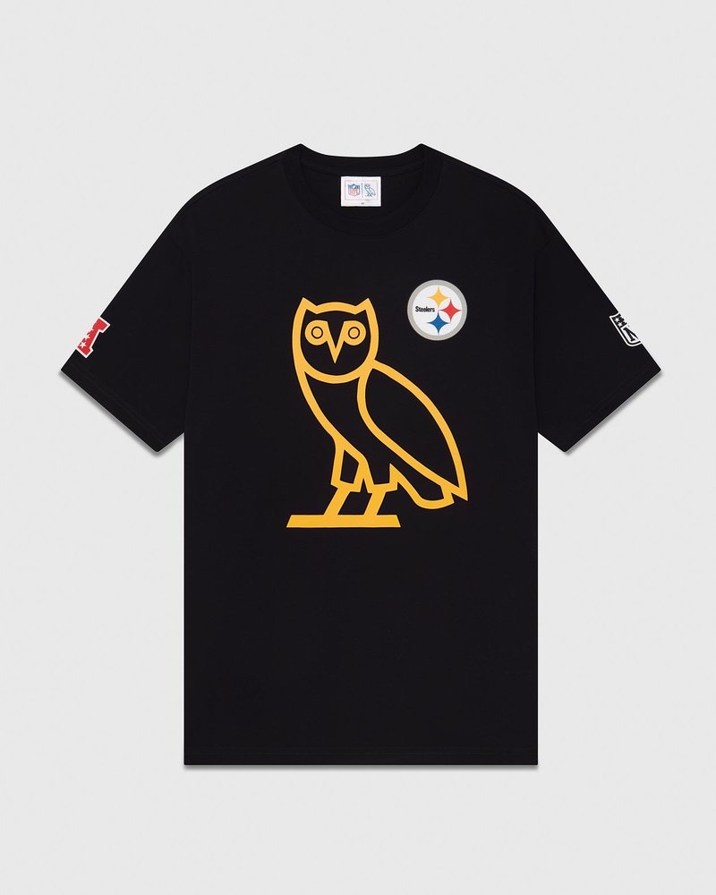 Black OVO NFL Pittsburgh Steelers Game Day T-Shirt T-Shirts | DU66-U7VO