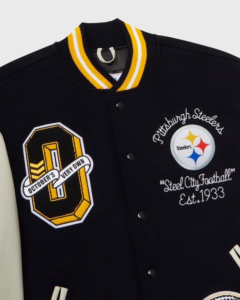 Black OVO NFL Pittsburgh Steelers Varsity Jacket Outerwear | MI62-D5BI