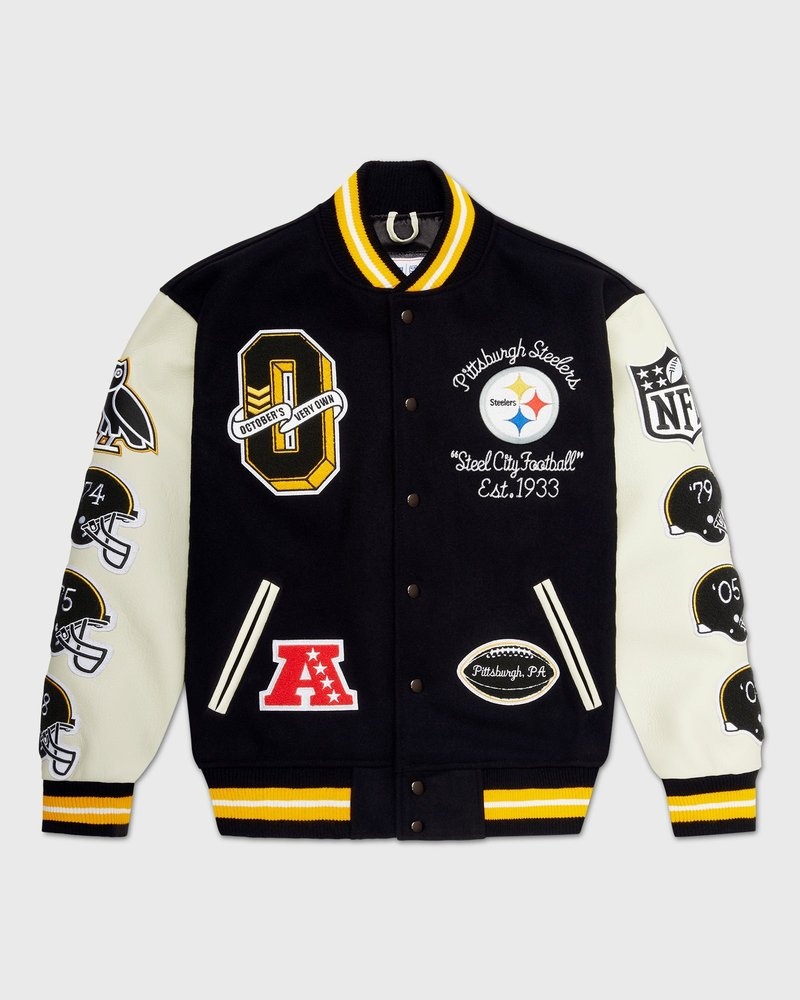 Black OVO NFL Pittsburgh Steelers Varsity Jacket Outerwear | MI62-D5BI