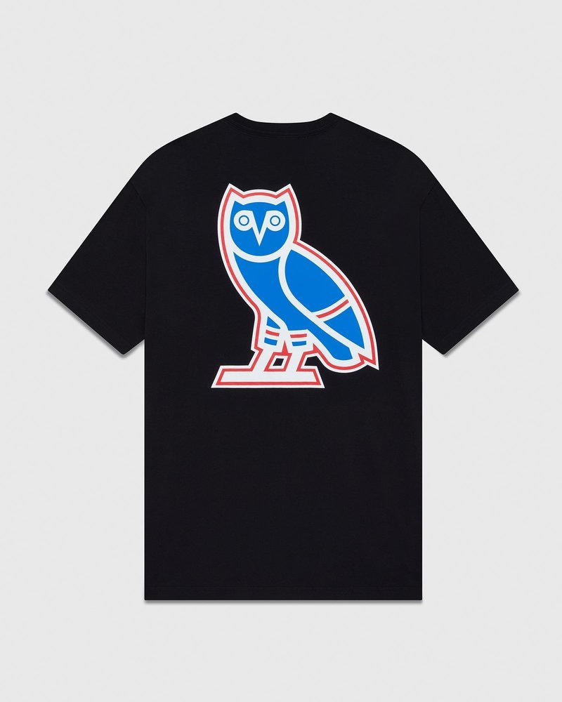 Black OVO New York Rangers T-Shirt T-Shirts | MS74-Z5BK